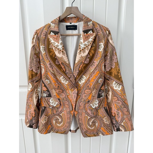 Kobi Halperin Wide Leg Pants 10 Orange Brown Paisley Crop High Rise - Picture 7 of 7